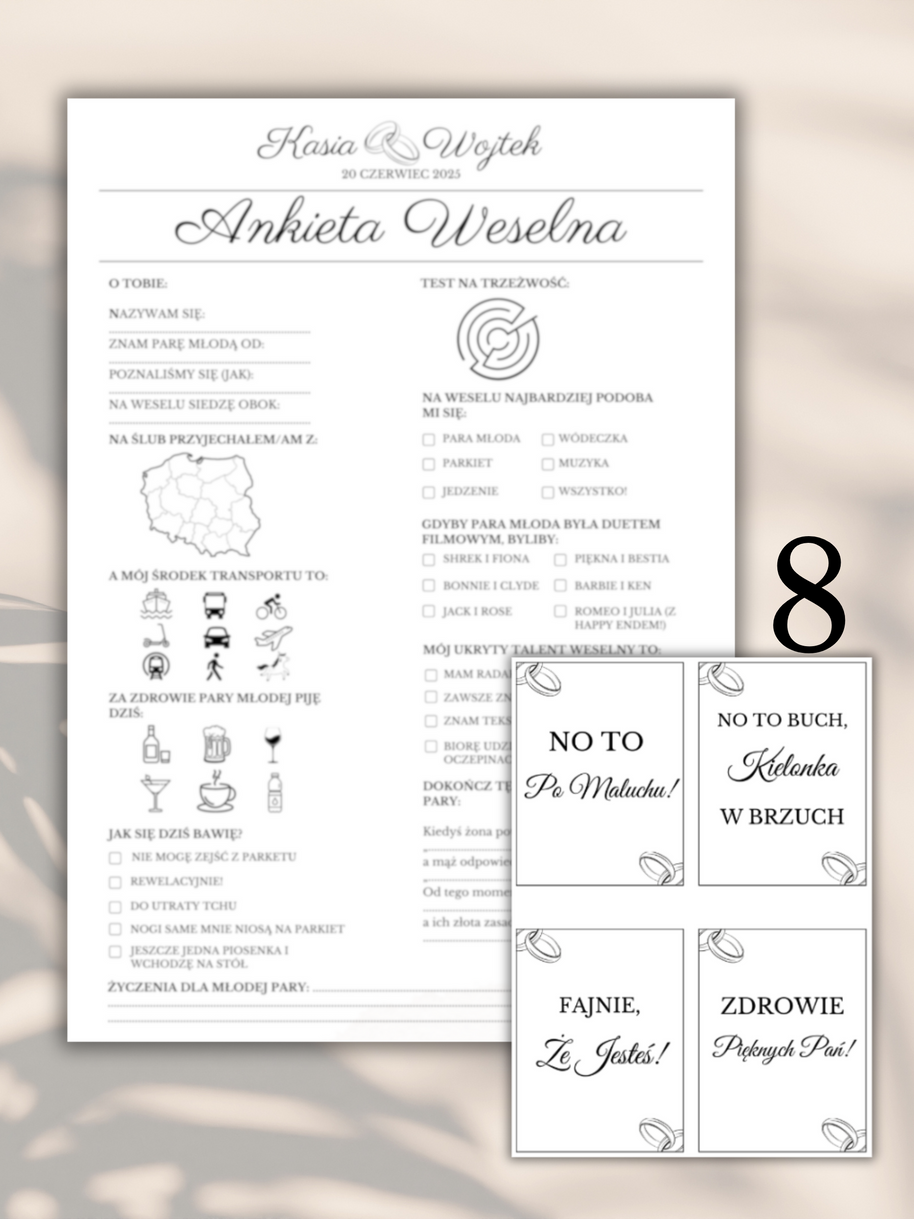 Pakiet: 99 Zawieszek na Alkohol + Ankieta Weselna dla Gości