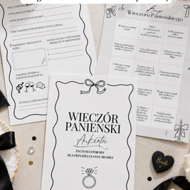 PAKIET BESTSELLERÓW NA PANIEŃSKI: 20 Gier i Zabaw + Ankiety dla Uczestniczek + Plakat dla Panny Młodej PRODUKT CYFROWY - Weselny Vibe