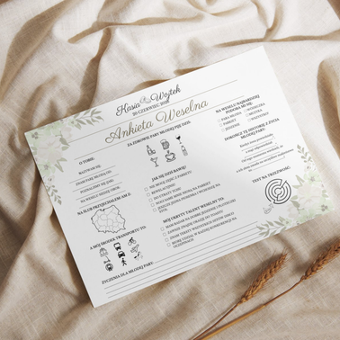 Ankiety Weselne dla Gości – Różne Wersje Kolorystyczne - PRODUKT FIZYCZNY