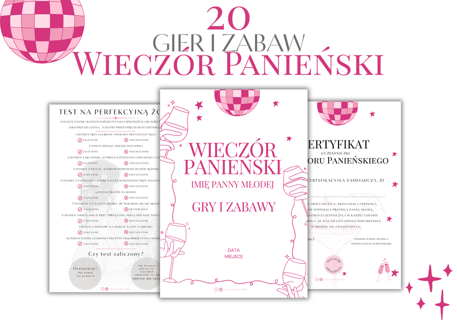 Pakiet Premium MAX: Zestaw 20 Gier i Zabaw na Wieczór Panieński + Certyfikaty i inne PRODUKT CYFROWY