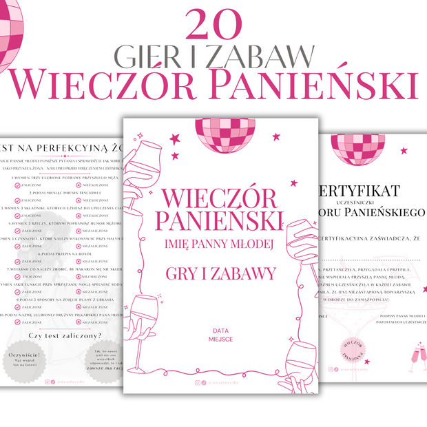 Pakiet Premium MAX: Zestaw 20 Gier i Zabaw na Wieczór Panieński + Certyfikaty i inne PRODUKT FIZYCZNY
