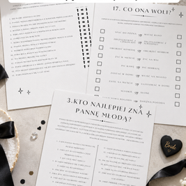 PAKIET BESTSELLERÓW NA PANIEŃSKI: 20 Gier i Zabaw + Ankiety dla Uczestniczek + Plakat dla Panny Młodej PRODUKT CYFROWY - Weselny Vibe
