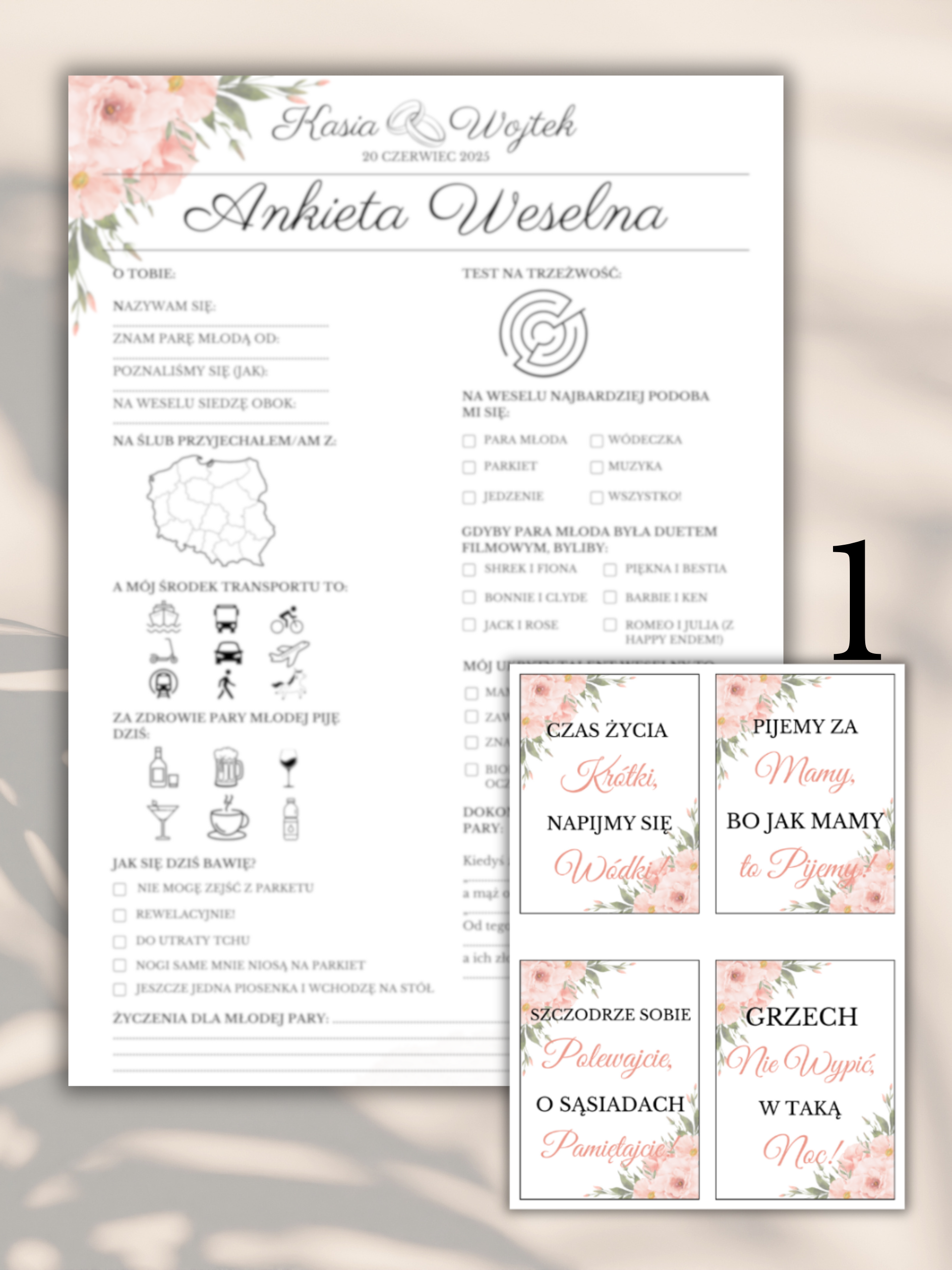 Pakiet: 99 Zawieszek na Alkohol + Ankieta Weselna dla Gości