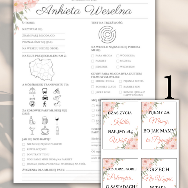 Pakiet: 99 Zawieszek na Alkohol + Ankieta Weselna dla Gości