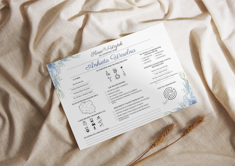 Ankiety Weselne dla Gości – Różne Wersje Kolorystyczne - PRODUKT FIZYCZNY