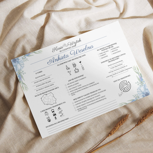 Ankiety Weselne dla Gości – Różne Wersje Kolorystyczne - PRODUKT FIZYCZNY