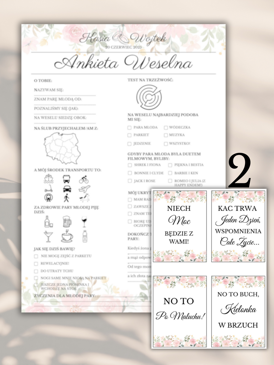 Pakiet: 99 Zawieszek na Alkohol + Ankieta Weselna dla Gości