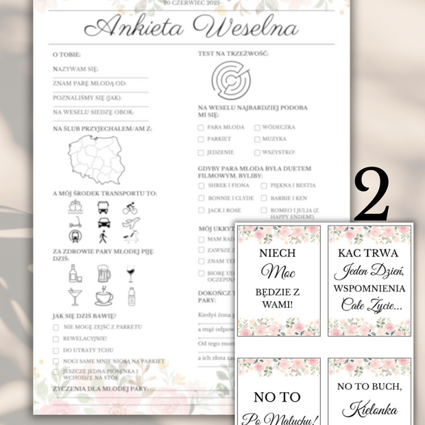 Pakiet: 99 Zawieszek na Alkohol + Ankieta Weselna dla Gości