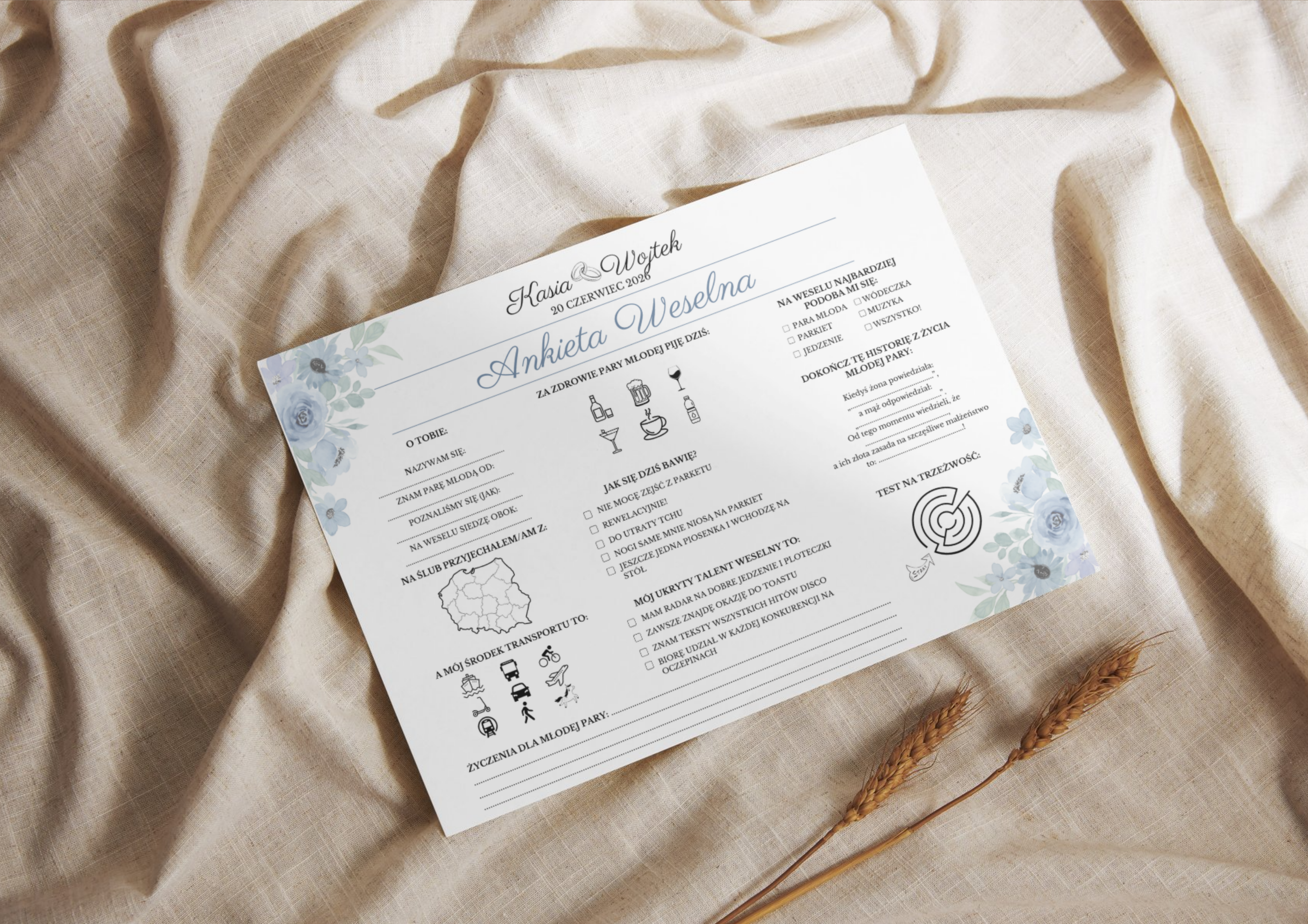 Ankiety Weselne dla Gości – Różne Wersje Kolorystyczne - PRODUKT FIZYCZNY