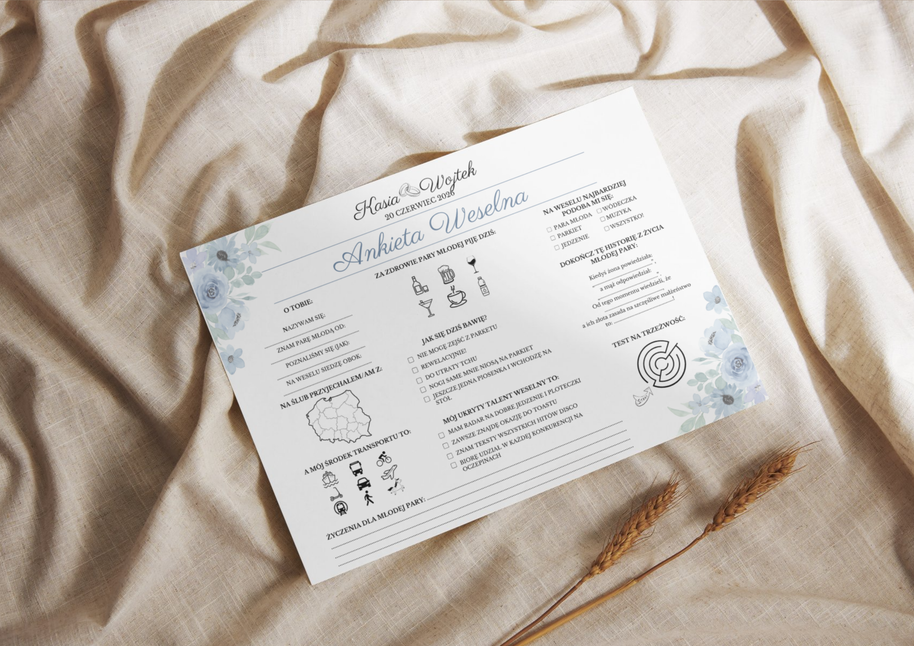 Ankiety Weselne dla Gości – Różne Wersje Kolorystyczne - PRODUKT FIZYCZNY