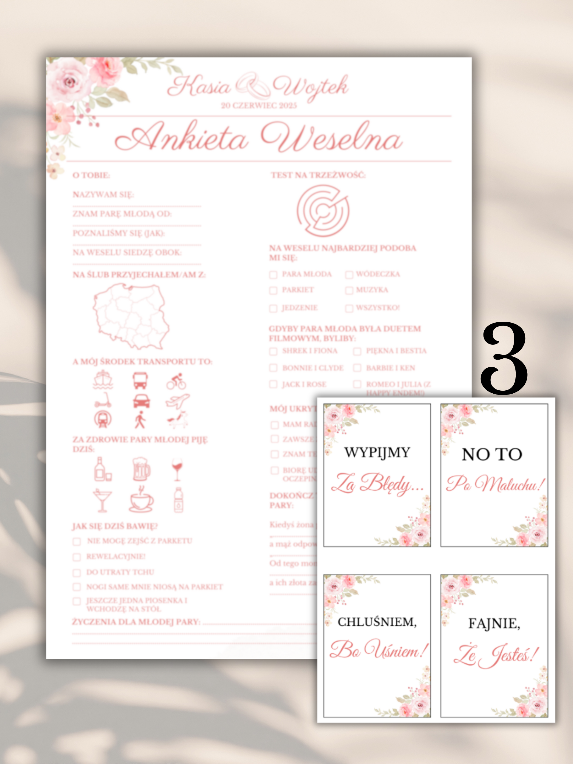 Pakiet: 99 Zawieszek na Alkohol + Ankieta Weselna dla Gości