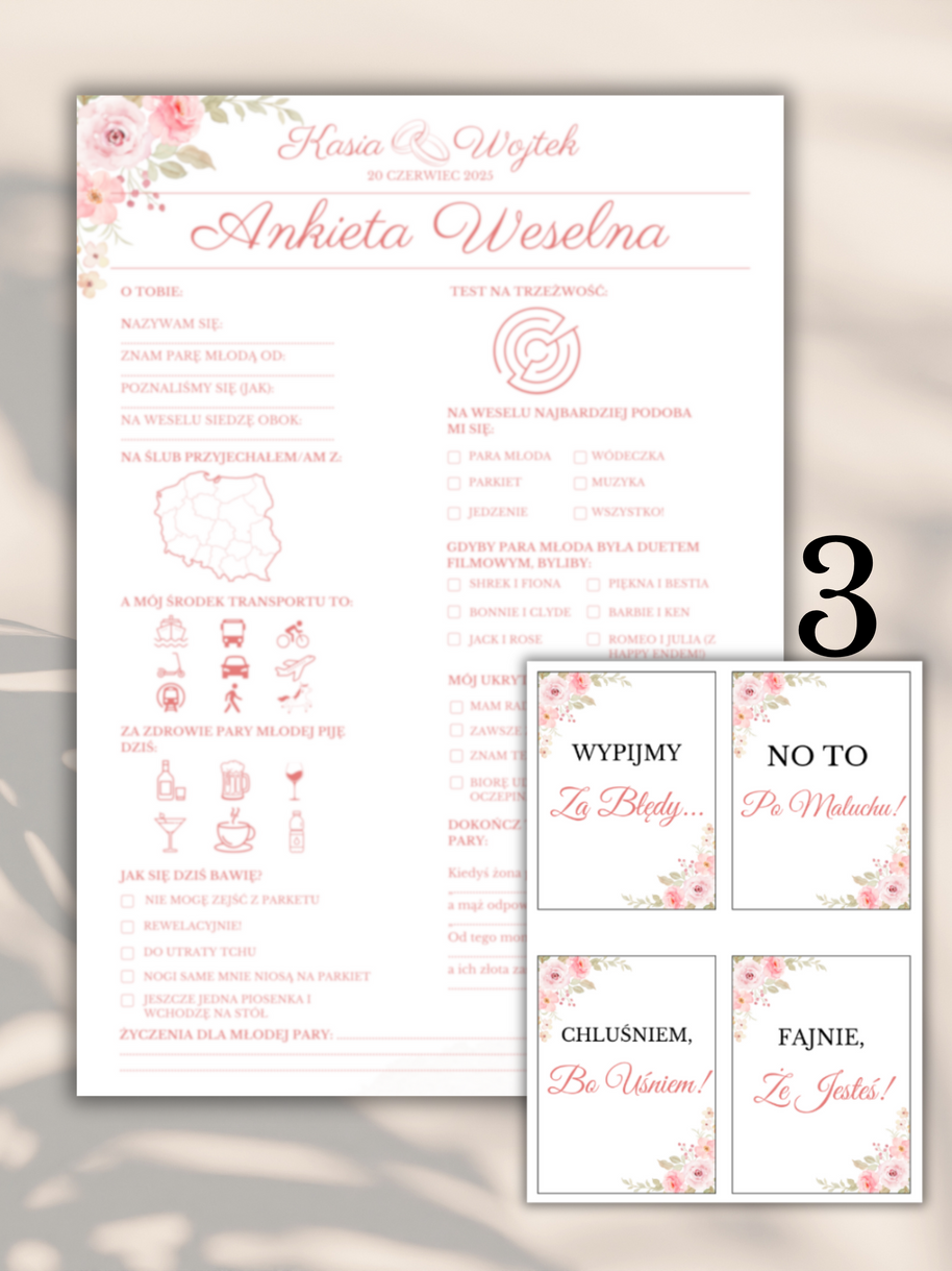 Pakiet: 99 Zawieszek na Alkohol + Ankieta Weselna dla Gości