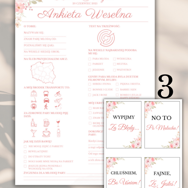 Pakiet: 99 Zawieszek na Alkohol + Ankieta Weselna dla Gości