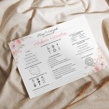 Ankiety Weselne dla Gości – Różne Wersje Kolorystyczne - PRODUKT FIZYCZNY