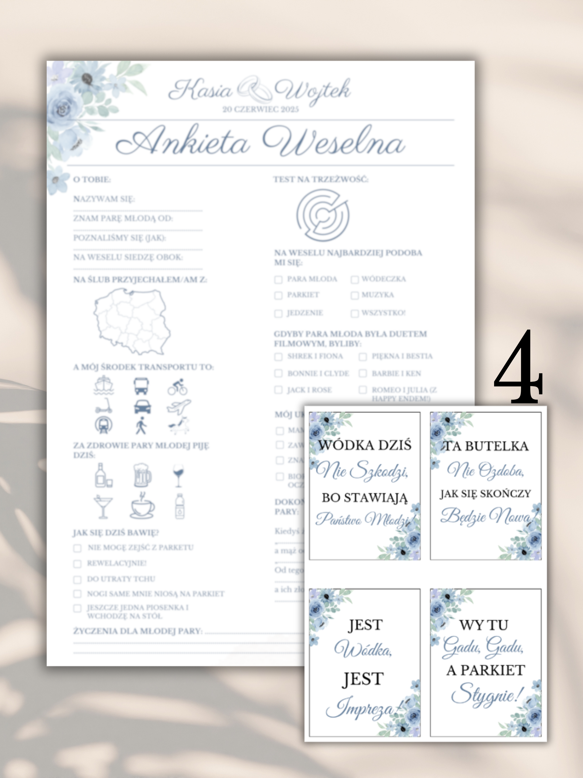 Pakiet: 99 Zawieszek na Alkohol + Ankieta Weselna dla Gości