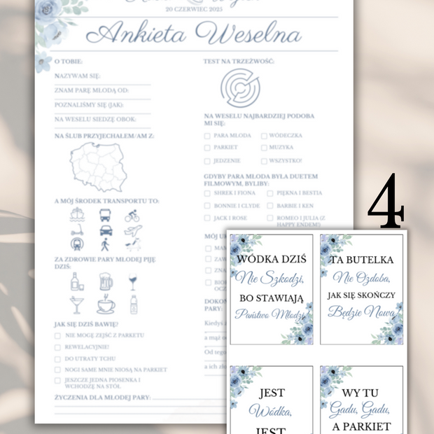 Pakiet: 99 Zawieszek na Alkohol + Ankieta Weselna dla Gości