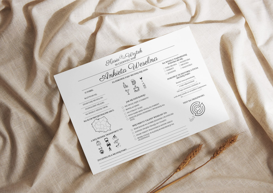 Ankiety Weselne dla Gości – Różne Wersje Kolorystyczne - PRODUKT FIZYCZNY