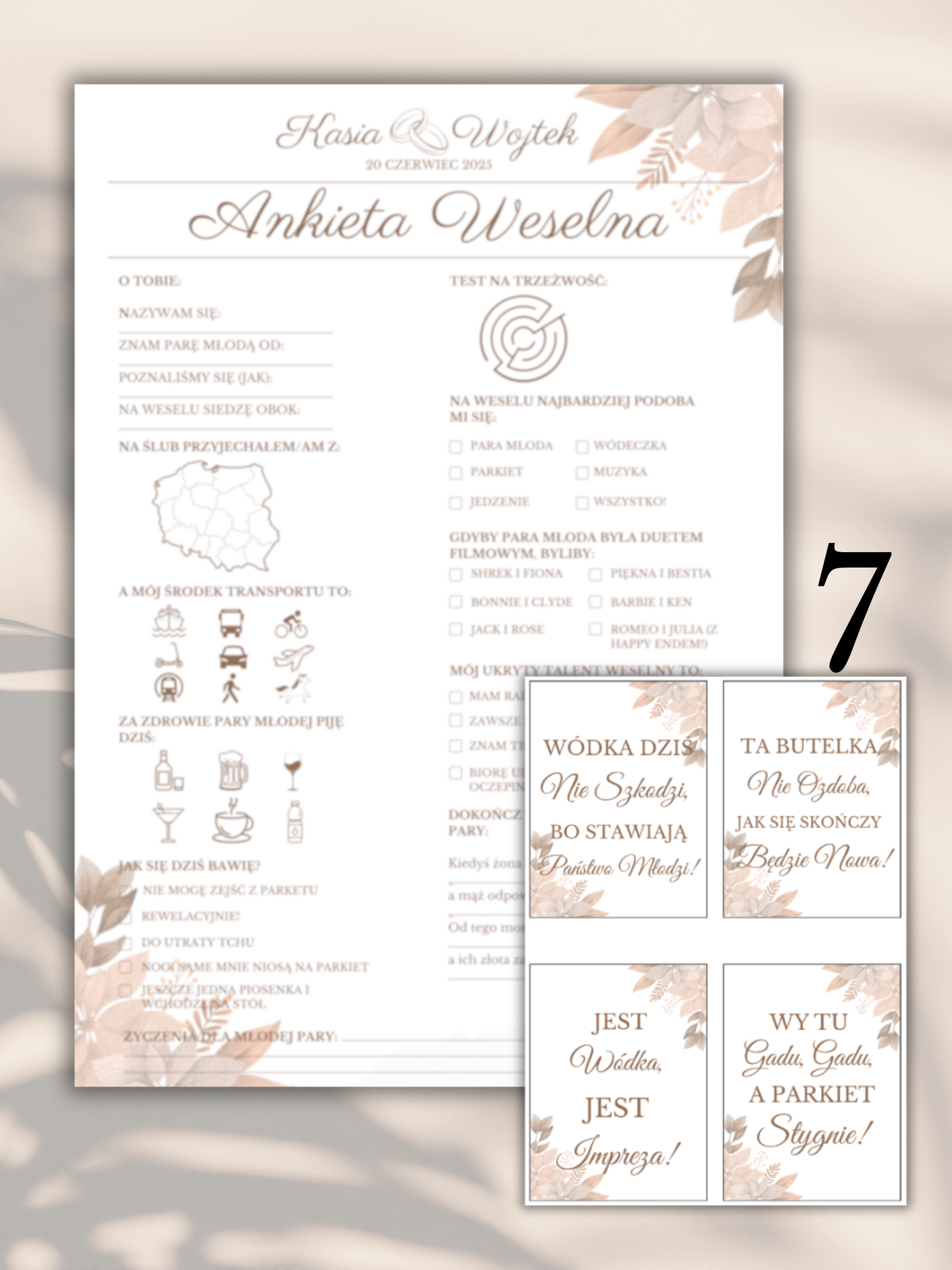 Pakiet: 99 Zawieszek na Alkohol + Ankieta Weselna dla Gości