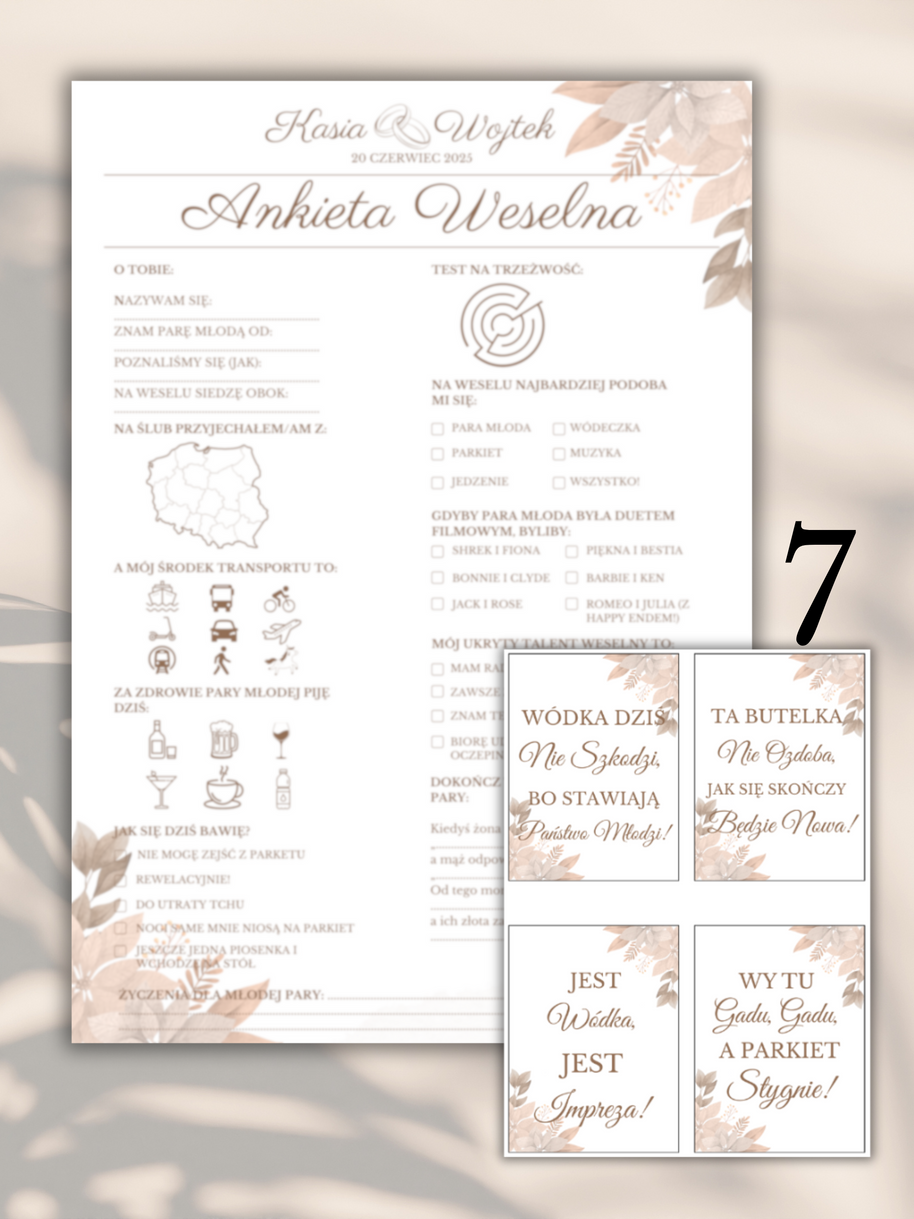 Pakiet: 99 Zawieszek na Alkohol + Ankieta Weselna dla Gości