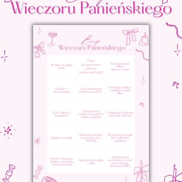 Bingo Wieczoru Panieńskiego - 15 zadań dla Panny Młodej! Format cyfrowy