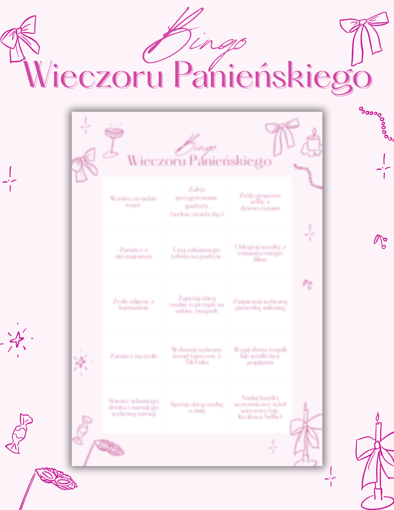 PAKIET BESTSELLERÓW NA PANIEŃSKI: 20 Gier i Zabaw + Ankiety dla Uczestniczek + Plakat dla Panny Młodej PRODUKT CYFROWY