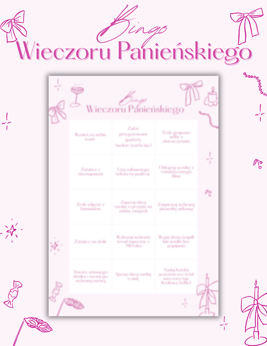 PAKIET BESTSELLERÓW NA PANIEŃSKI: 20 Gier i Zabaw + Ankiety dla Uczestniczek + Plakat dla Panny Młodej PRODUKT CYFROWY