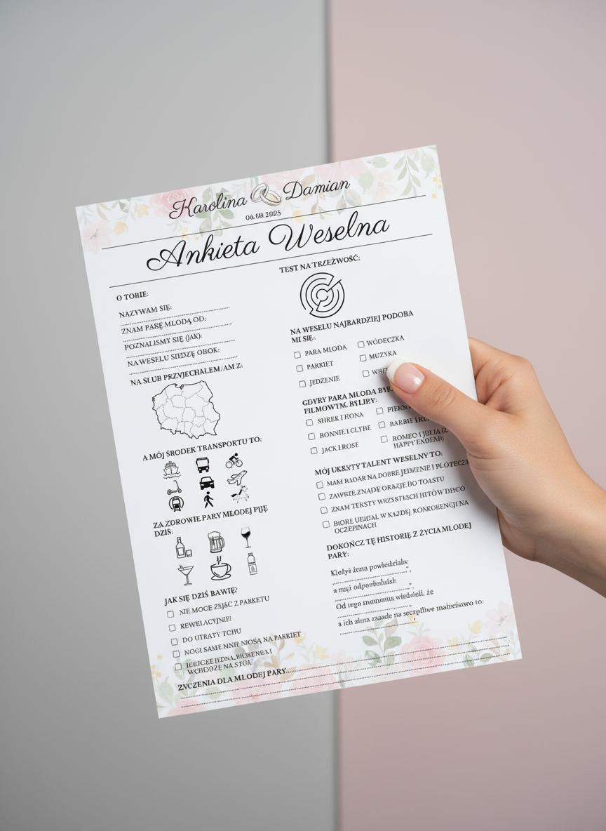 Ankieta Weselna dla Gości w wersji PDF – Różne Wersje Kolorystyczne