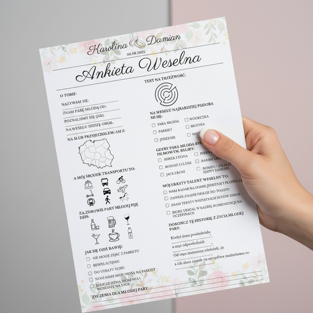 Ankieta Weselna dla Gości w wersji PDF – Różne Wersje Kolorystyczne