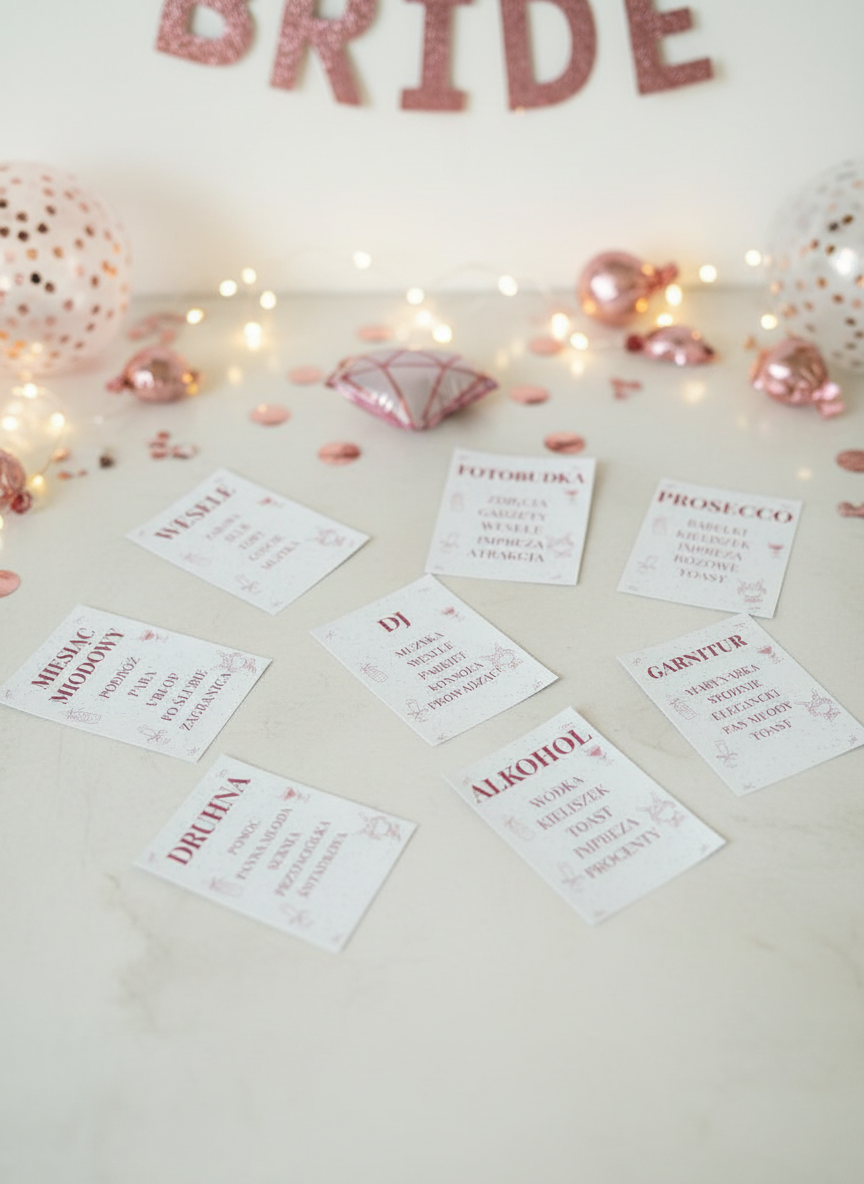 Gra na Wieczór Panieński: Weselne Tabu - 54 karty! Format cyfrowy PDF