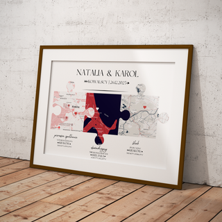 Plakat „Nasza Historia” z mapami – prezent na ślub, rocznicę, walentynki dla pary