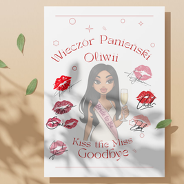 Plakat na Wieczór Panieński dla Panny Młodej – personalizowany | Kiss the Miss Goodbye