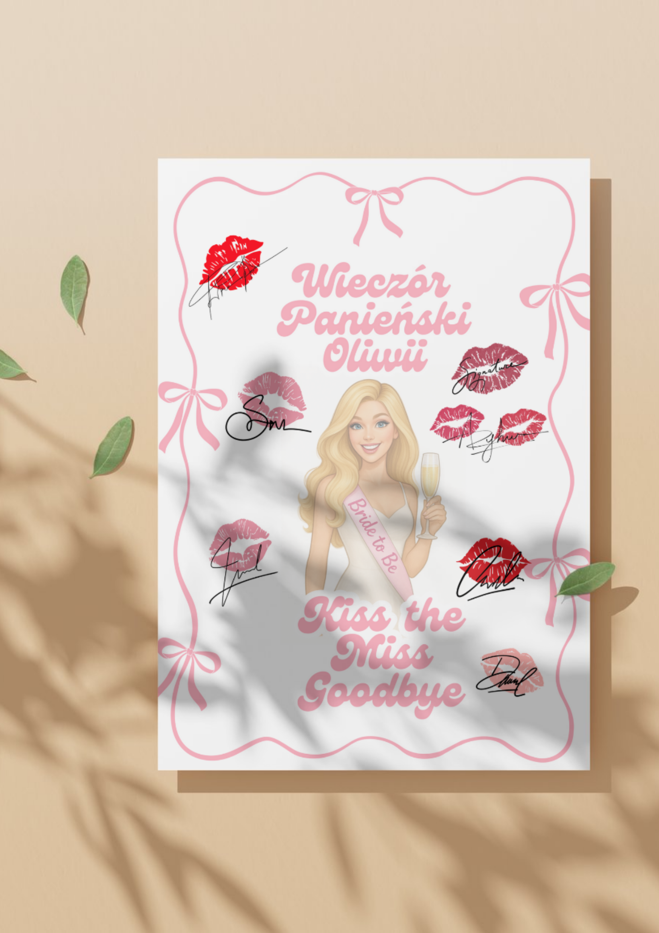 Plakat na Wieczór Panieński dla Panny Młodej – personalizowany | Kiss the Miss Goodbye