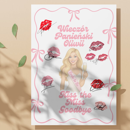 Plakat na Wieczór Panieński dla Panny Młodej – personalizowany | Kiss the Miss Goodbye