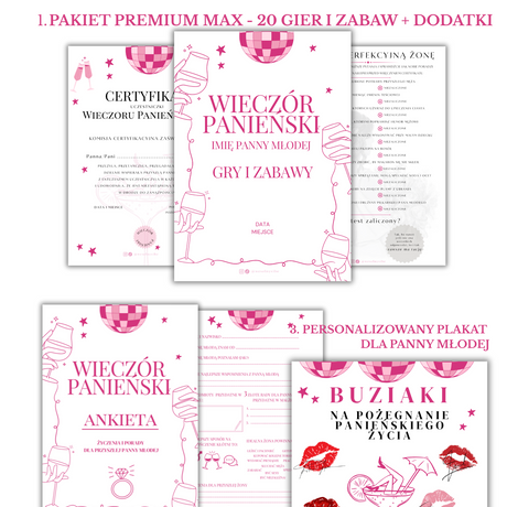 PAKIET BESTSELLERÓW NA PANIEŃSKI: 20 Gier i Zabaw + Ankiety dla Uczestniczek + Plakat dla Panny Młodej PRODUKT CYFROWY