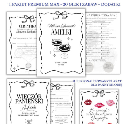 PAKIET BESTSELLERÓW NA PANIEŃSKI: 20 Gier i Zabaw + Ankiety dla Uczestniczek + Plakat dla Panny Młodej PRODUKT CYFROWY - Weselny Vibe