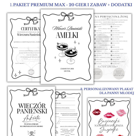 PAKIET BESTSELLERÓW NA PANIEŃSKI: 20 Gier i Zabaw + Ankiety dla Uczestniczek + Plakat dla Panny Młodej PRODUKT CYFROWY - Weselny Vibe
