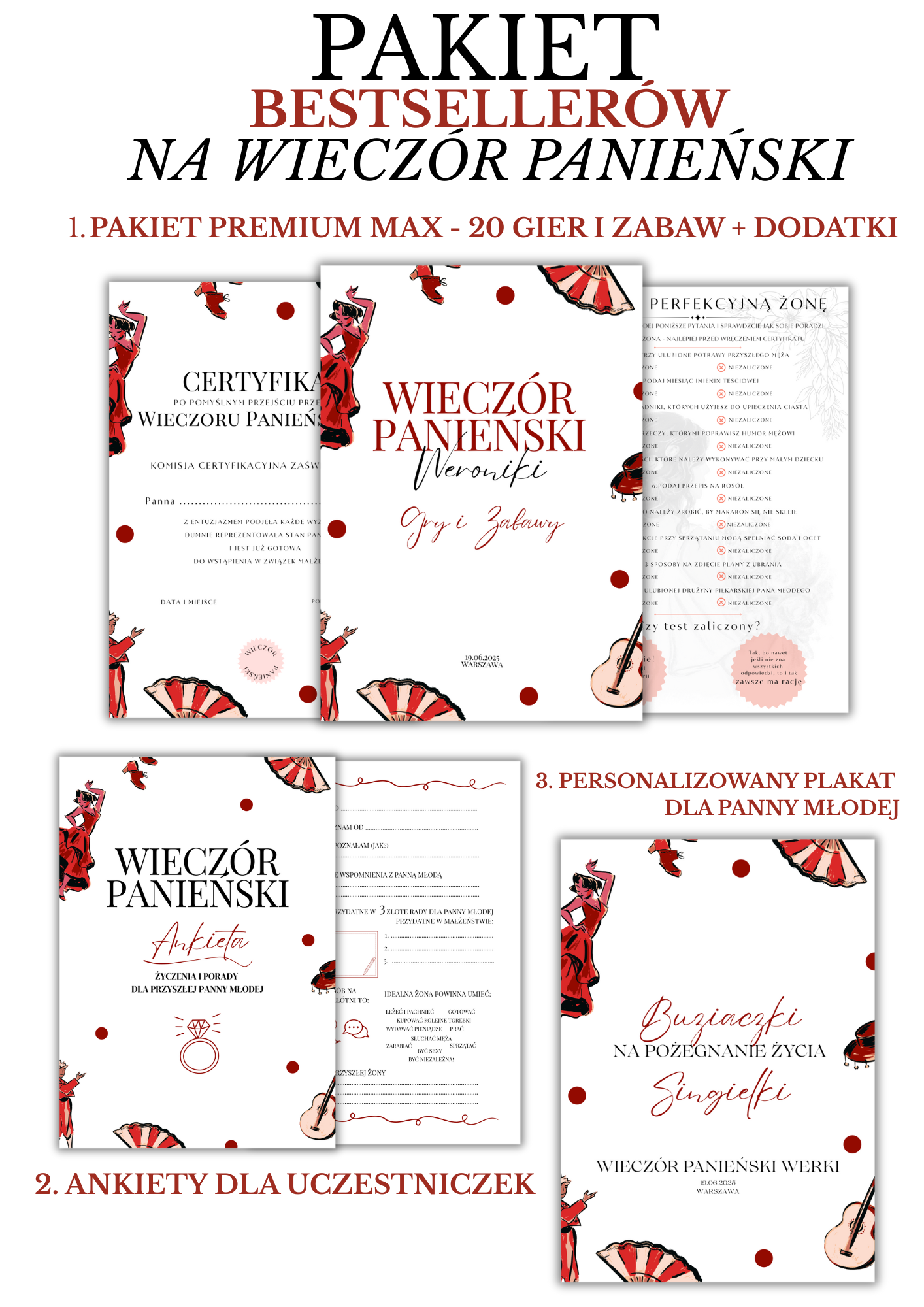 PAKIET BESTSELLERÓW NA PANIEŃSKI: 20 Gier i Zabaw + Ankiety dla Uczestniczek + Plakat dla Panny Młodej PRODUKT FIZYCZNY