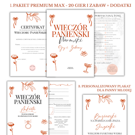 PAKIET BESTSELLERÓW NA PANIEŃSKI: 20 Gier i Zabaw + Ankiety dla Uczestniczek + Plakat dla Panny Młodej PRODUKT FIZYCZNY