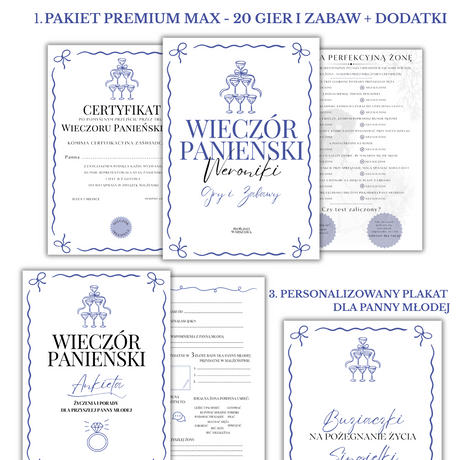PAKIET BESTSELLERÓW NA PANIEŃSKI: 20 Gier i Zabaw + Ankiety dla Uczestniczek + Plakat dla Panny Młodej PRODUKT CYFROWY