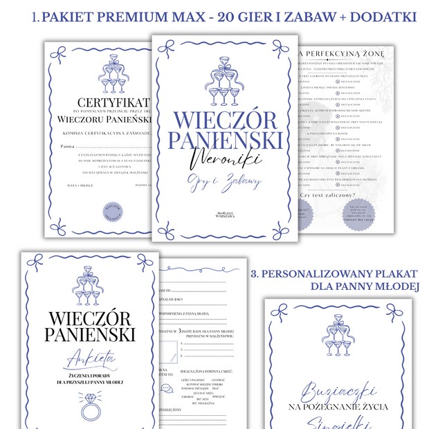 PAKIET BESTSELLERÓW NA PANIEŃSKI: 20 Gier i Zabaw + Ankiety dla Uczestniczek + Plakat dla Panny Młodej PRODUKT CYFROWY