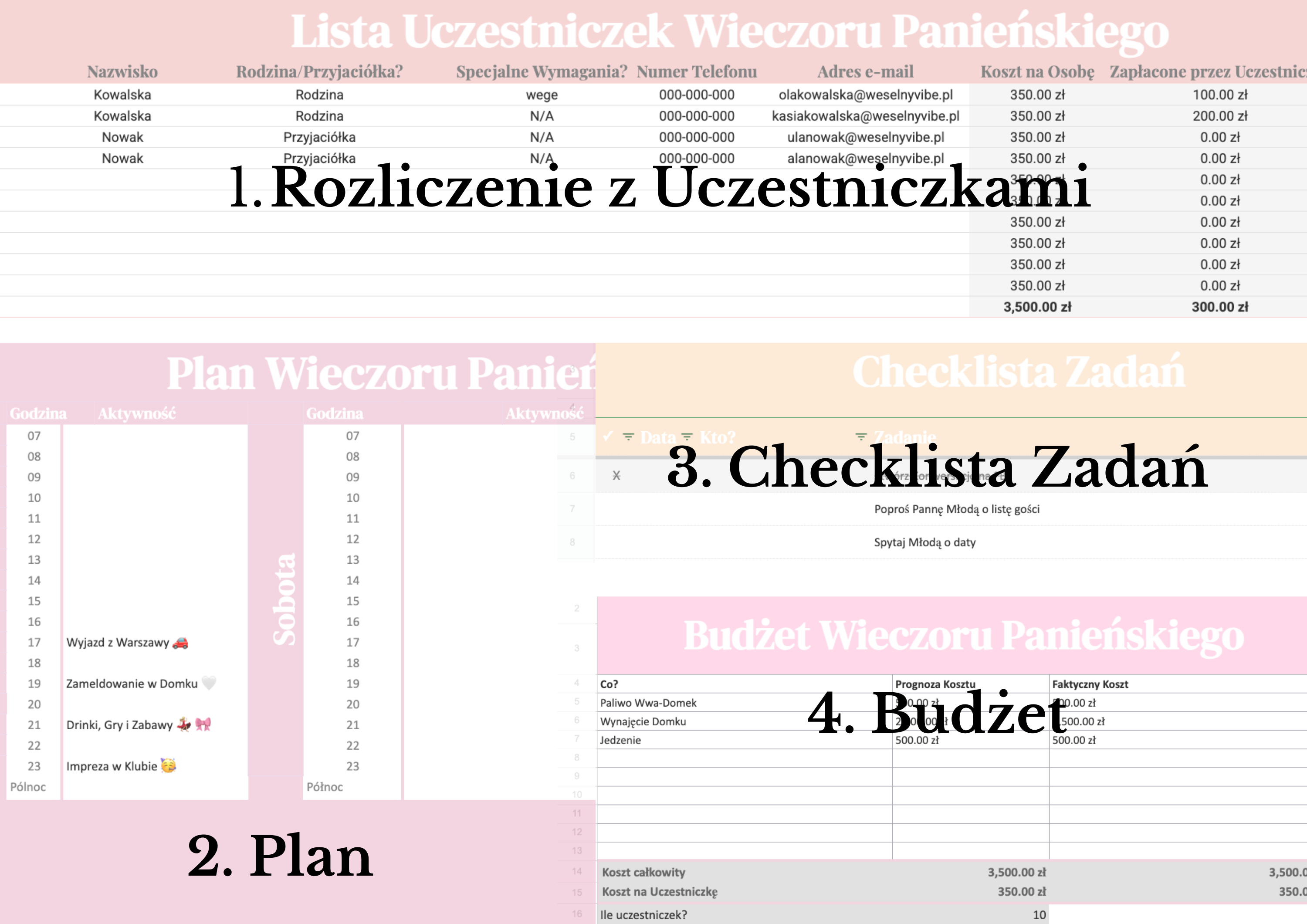 Planer Wieczoru Panieńskiego - Google Sheet - Weselny Vibe