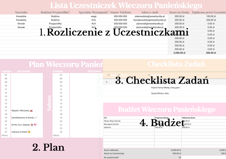 Planer Wieczoru Panieńskiego - Google Sheet - Weselny Vibe