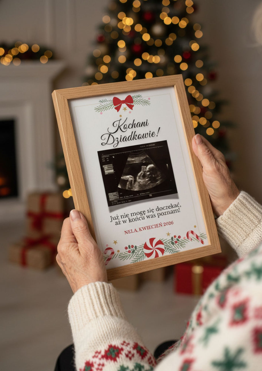 Plakat „Kochani Dziadkowie” z USG – wyjątkowe ogłoszenie ciąży (personalizowany prezent)