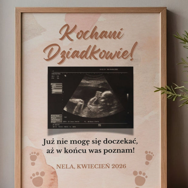 Plakat „Kochani Dziadkowie” z USG – wyjątkowe ogłoszenie ciąży (personalizowany prezent)