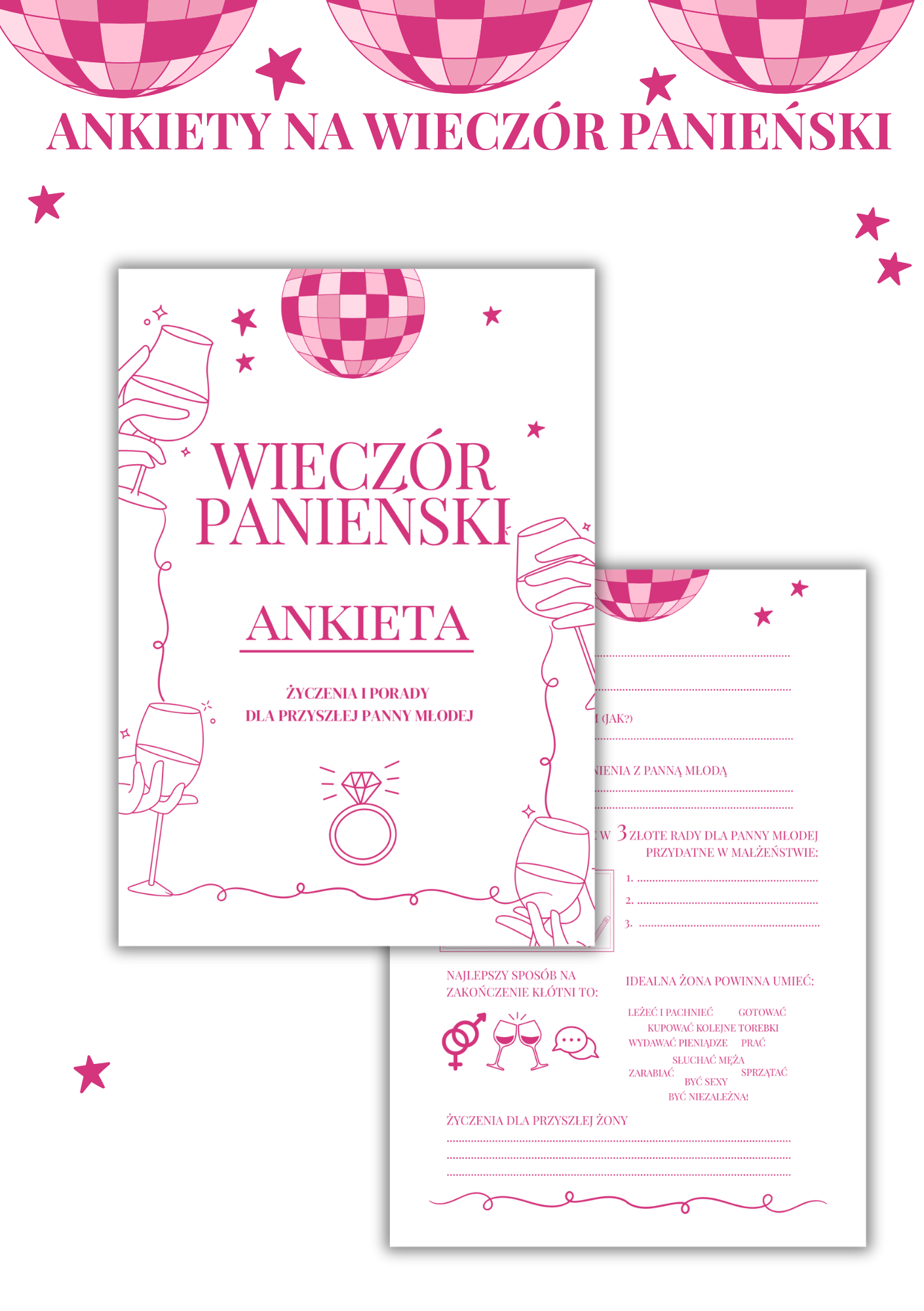 PAKIET BESTSELLERÓW NA PANIEŃSKI: 20 Gier i Zabaw + Ankiety dla Uczestniczek + Plakat dla Panny Młodej PRODUKT CYFROWY