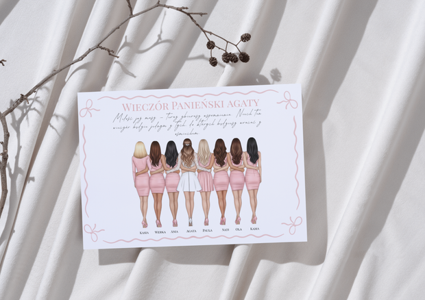 Plakat Grupowy na Wieczór Panieński dla Panny Młodej - Personalizowany - Weselny Vibe