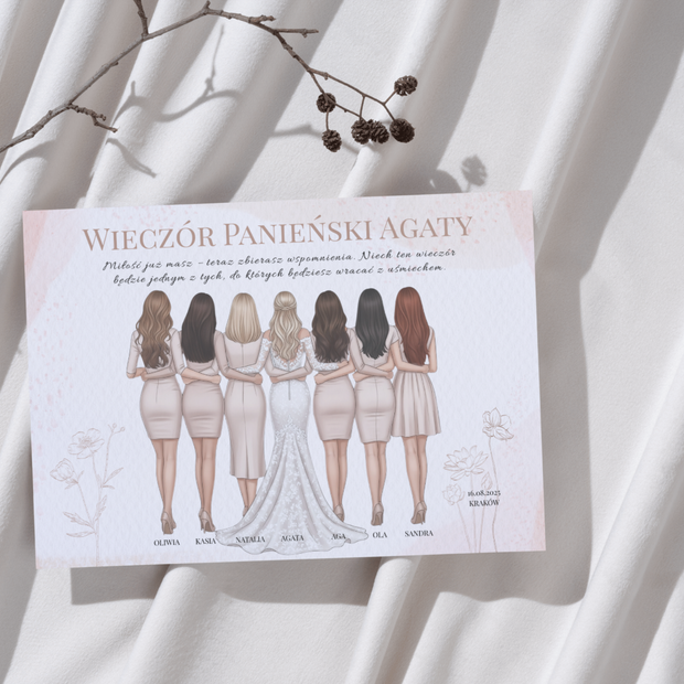 Plakat Grupowy na Wieczór Panieński dla Panny Młodej - Personalizowany