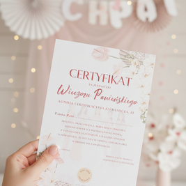Certyfikat Wieczoru Panieńskiego dla Uczestniczki w wersji PDF