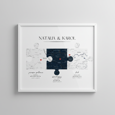 Plakat „Nasza Historia” z mapami – prezent na ślub, rocznicę, walentynki dla pary