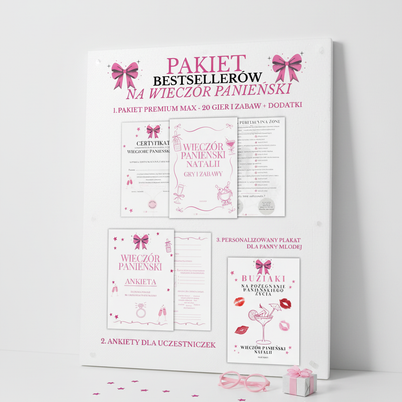 PAKIET BESTSELLERÓW NA PANIEŃSKI: 20 Gier i Zabaw + Ankiety dla Uczestniczek + Plakat dla Panny Młodej PRODUKT FIZYCZNY
